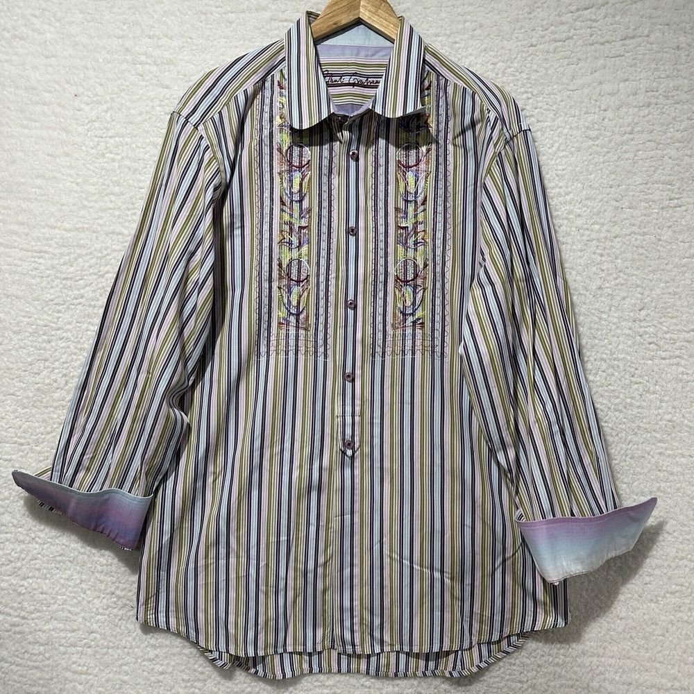 Robert‎ Graham Embroidered Floral Multicolor Striped Long Sleeve Shirt Size 3XL